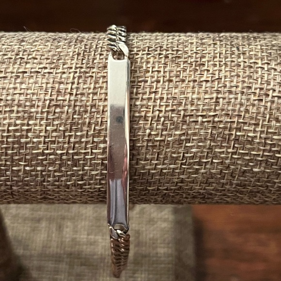 Handcrafted fancy sterling silver flat curb chain ID bracelet 8”- marked!💕